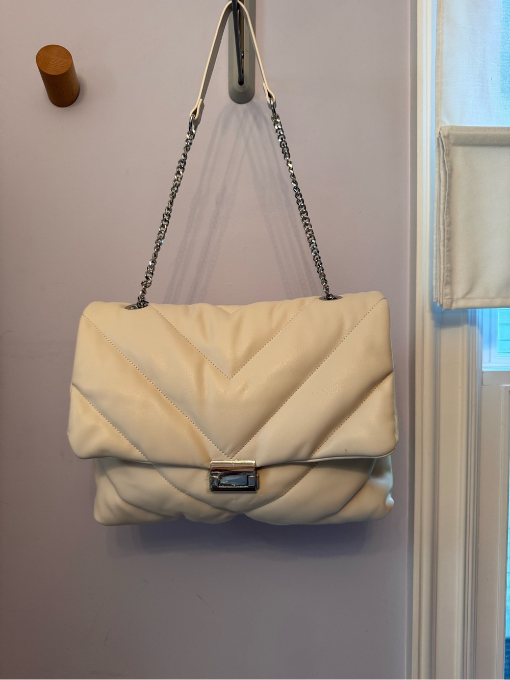 NWT Zara Quilted Cream Shoulder Bag with Chain Strap